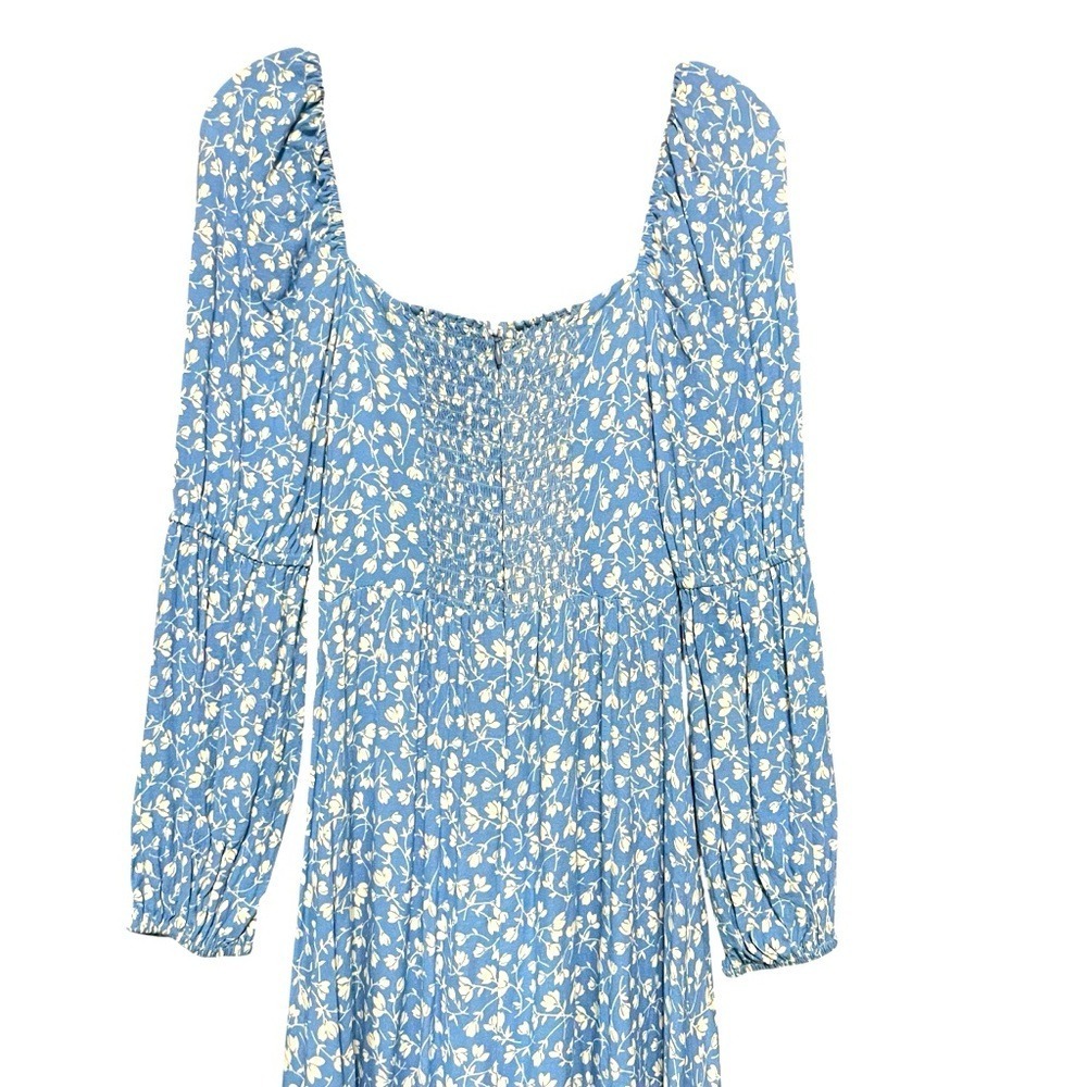 Reformation Mica Floral Print Midi Dress Long Sleeve Square Neck Blue 0 Feminine - Picture 4 of 10
